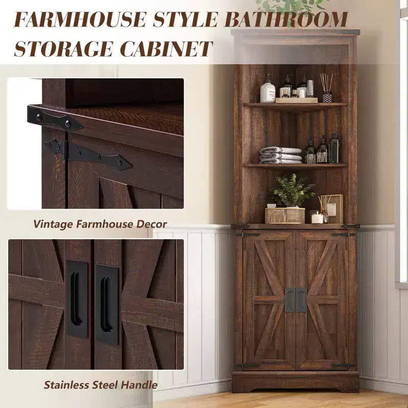 Meuble d'angle haut de ferme 68, Armoire de rangement haute avec porte de grange