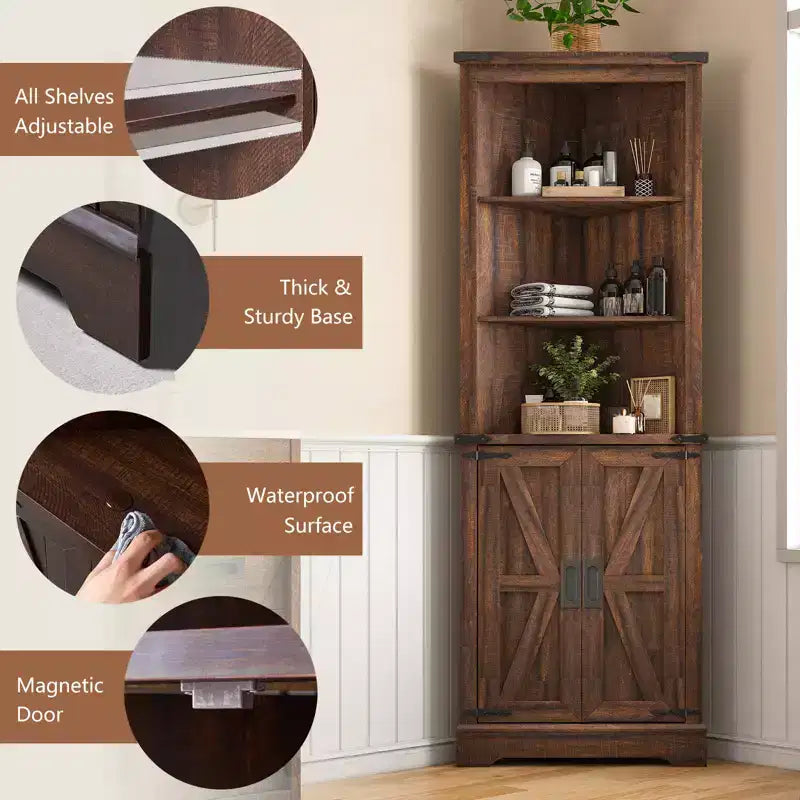 Meuble d'angle haut de ferme 68, Armoire de rangement haute avec porte de grange