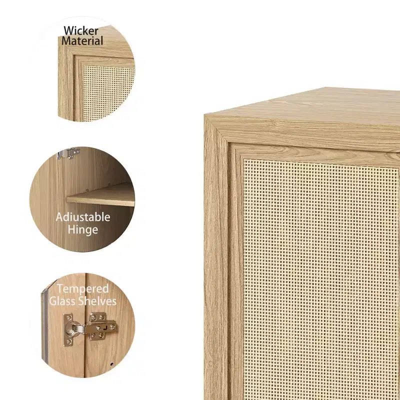 Armoire de rangement décorative de 62 pouces de hauteur en osier noir avec grain de bois et 12 étagères