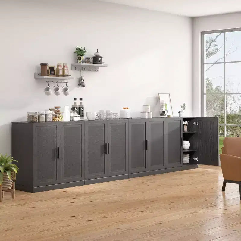 Armoire de rangement décorative de 62 pouces de hauteur en osier noir avec grain de bois et 12 étagères