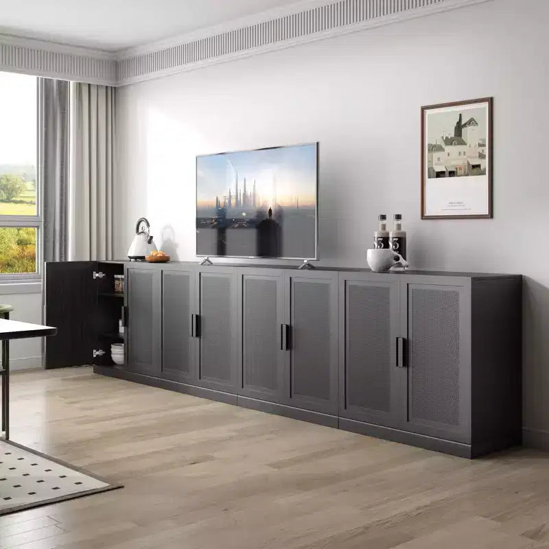 Armoire de rangement décorative de 62 pouces de hauteur en osier noir avec grain de bois et 12 étagères