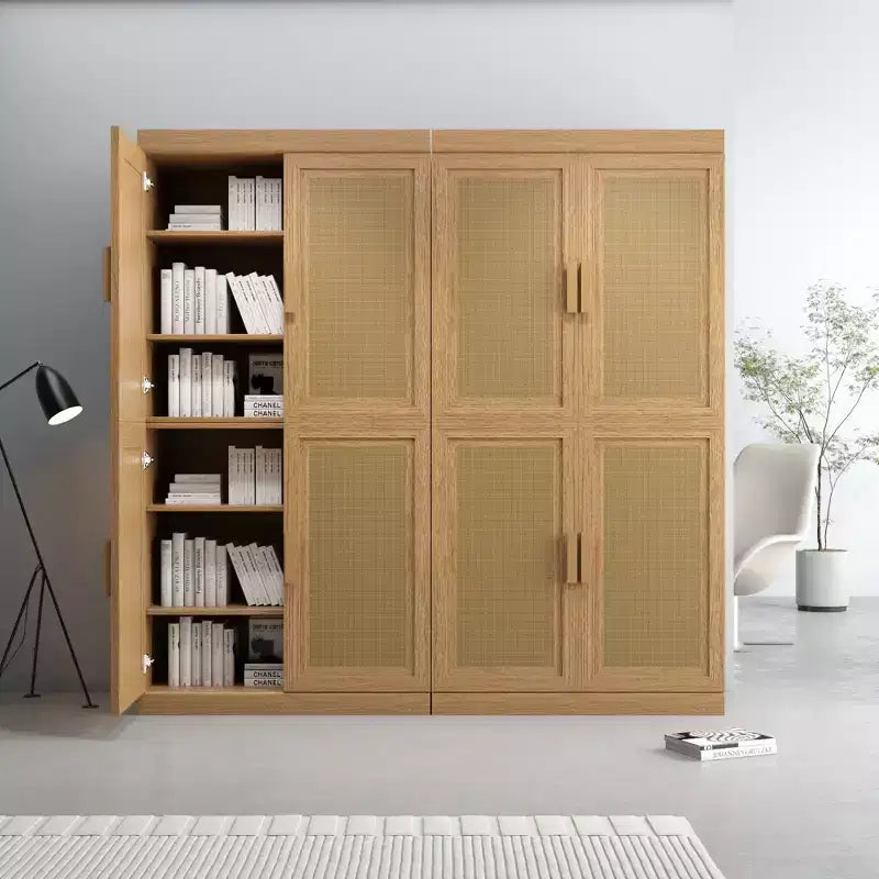 Armoire de rangement décorative de 62 pouces de hauteur en osier noir avec grain de bois et 12 étagères