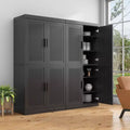 62 High Black Wicker Door Wood Grain Decorative Storage Cabinet with 12 Shelves