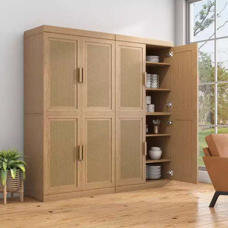 Armoire de rangement décorative de 62 pouces de hauteur en osier noir avec grain de bois et 12 étagères