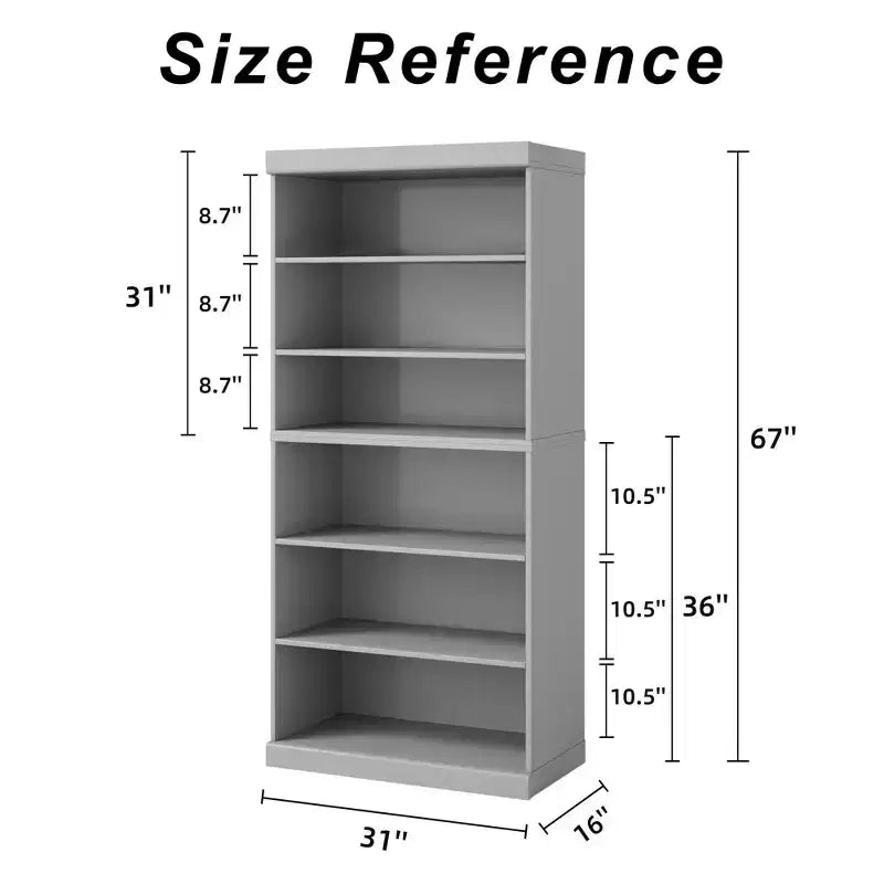Bibliothèque/Meuble de Rangement Décoratif en Bois à 6 Niveaux Sans Porte