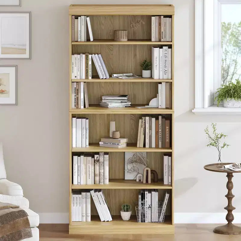 Bibliothèque/Meuble de Rangement Décoratif en Bois à 6 Niveaux Sans Porte