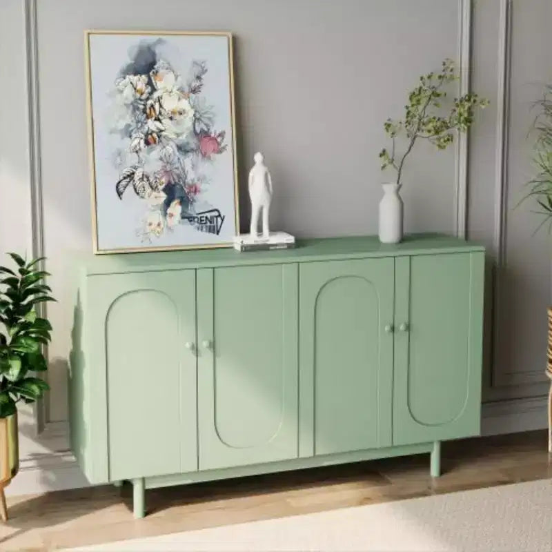Meuble de rangement Intaglio à 4 portes élégant et fonctionnel avec pieds en pin, poignées en bois massif et MDF, pour salon, chambre à coucher et cuisine