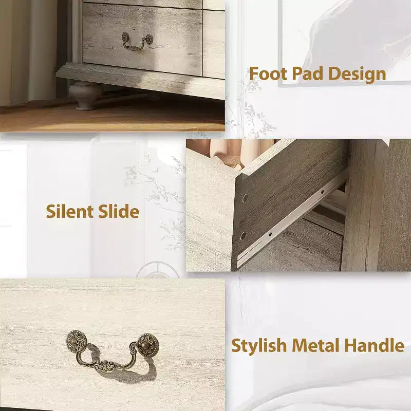 Commode à 9 tiroirs pour chambre à coucher, commode en bois avec grands tiroirs et poignées en métal