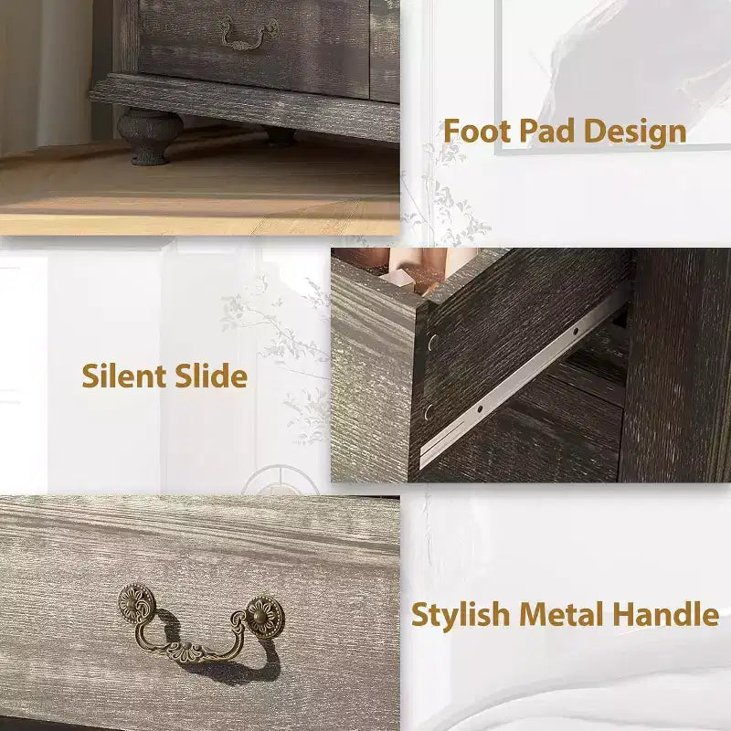 Commode à 9 tiroirs pour chambre à coucher, commode en bois avec grands tiroirs et poignées en métal