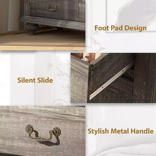 Commode à 9 tiroirs pour chambre à coucher, commode en bois avec grands tiroirs et poignées en métal