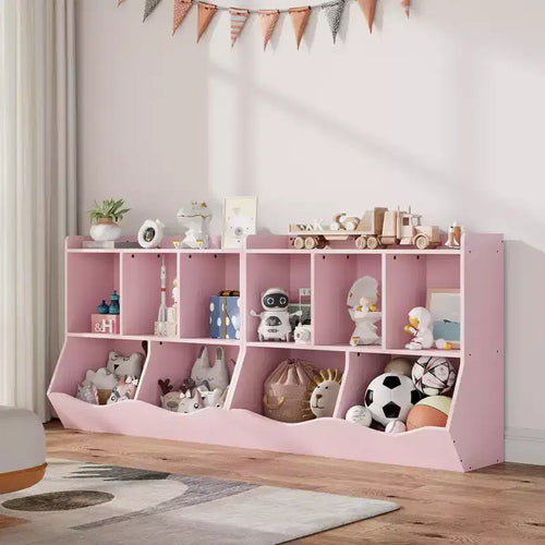 Étagère à Livres et Organisateur de Jouets pour Enfants à 2 Niveaux - Meuble de Rangement en Bois pour Salle de Jeux, Chambre d'Enfant, Chambre à Coucher (Étagère à Livres et Jouets pour Tout-Petits)
