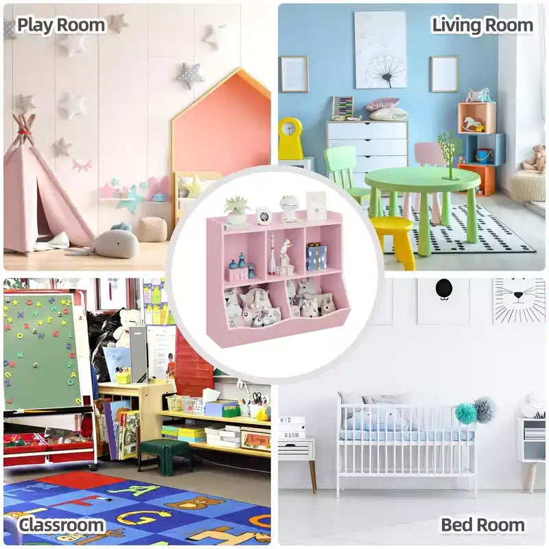 Étagère à Livres et Organisateur de Jouets pour Enfants à 2 Niveaux - Meuble de Rangement en Bois pour Salle de Jeux, Chambre d'Enfant, Chambre à Coucher (Étagère à Livres et Jouets pour Tout-Petits)