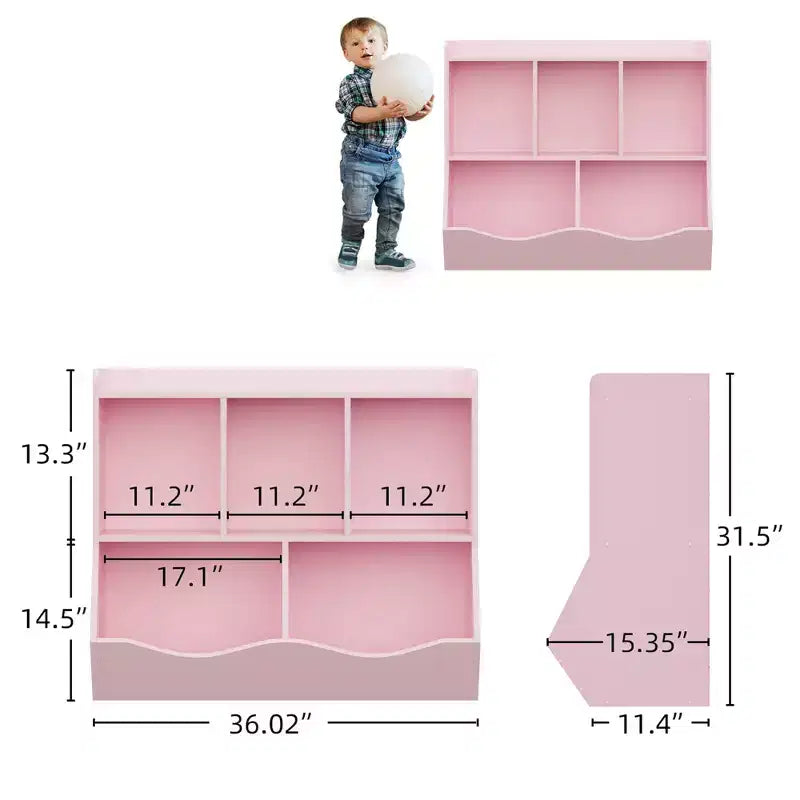 Étagère à Livres et Organisateur de Jouets pour Enfants à 2 Niveaux - Meuble de Rangement en Bois pour Salle de Jeux, Chambre d'Enfant, Chambre à Coucher (Étagère à Livres et Jouets pour Tout-Petits)