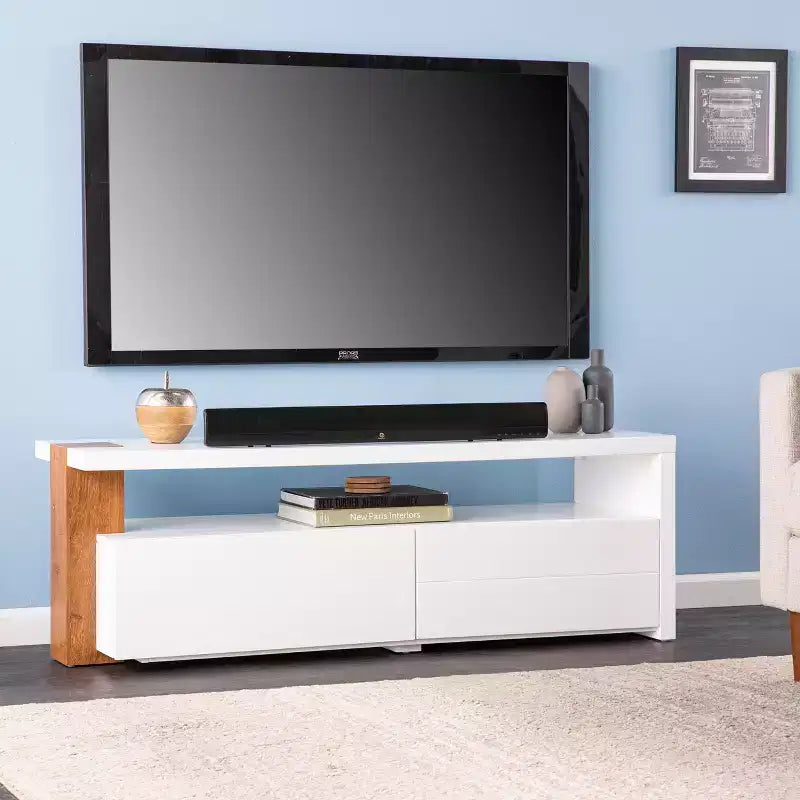 Meuble TV contemporain avec rangement - Blanc