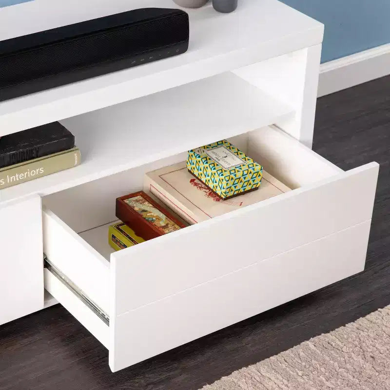 Meuble TV contemporain avec rangement - Blanc