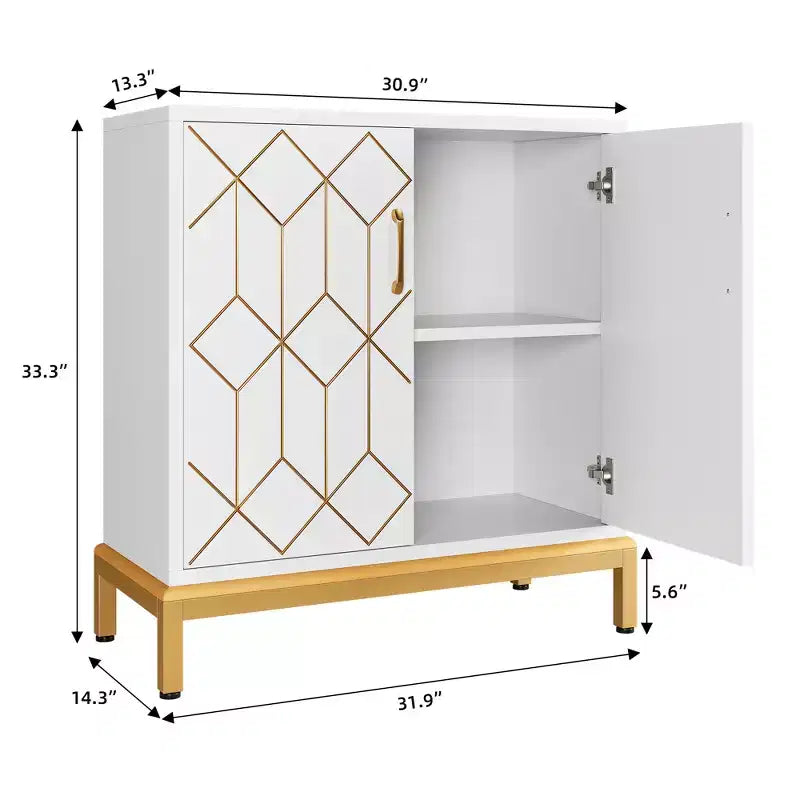 Meuble de Rangement Moderne avec Portes et Étagères Réglables, Buffet Autonome avec Design Ligne Dorée pour Salon ou Bureau