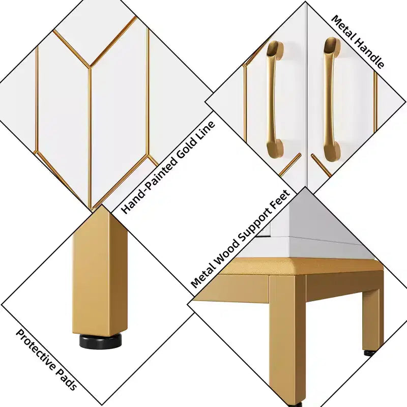 Meuble de Rangement Moderne avec Portes et Étagères Réglables, Buffet Autonome avec Design Ligne Dorée pour Salon ou Bureau