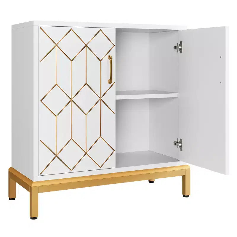 Meuble de Rangement Moderne avec Portes et Étagères Réglables, Buffet Autonome avec Design Ligne Dorée pour Salon ou Bureau
