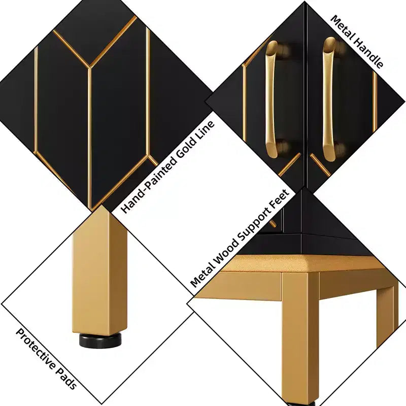 Meuble de Rangement Moderne avec Portes et Étagères Réglables, Buffet Autonome avec Design Ligne Dorée pour Salon ou Bureau