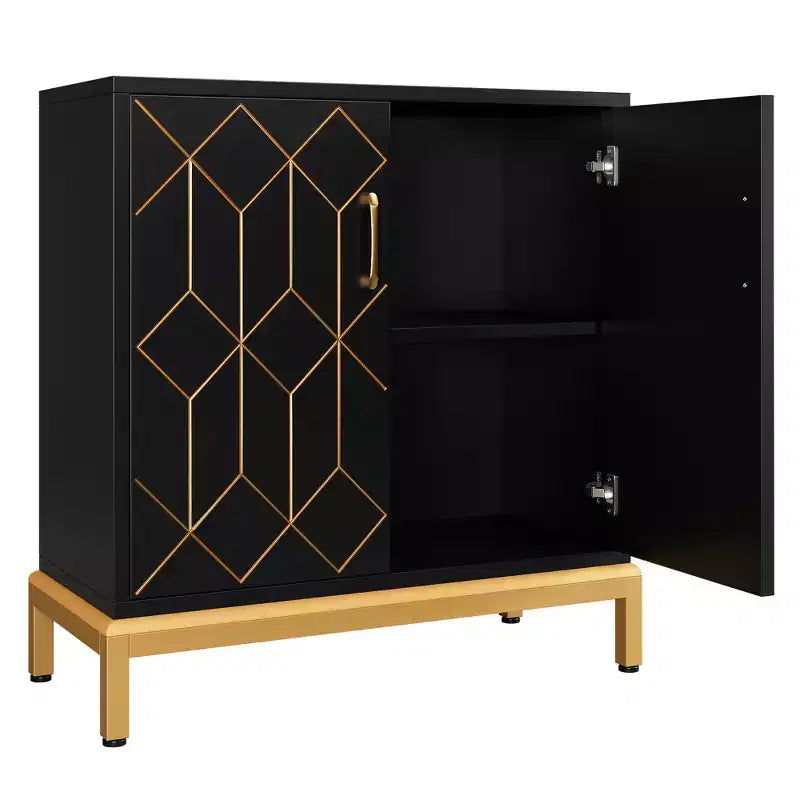 Meuble de Rangement Moderne avec Portes et Étagères Réglables, Buffet Autonome avec Design Ligne Dorée pour Salon ou Bureau