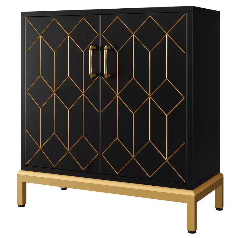 Modern Storage Cabinet with Doors and Adjustable Shelves, Freestanding Accent Sideboard with Gold Line Design for Living Room or Office