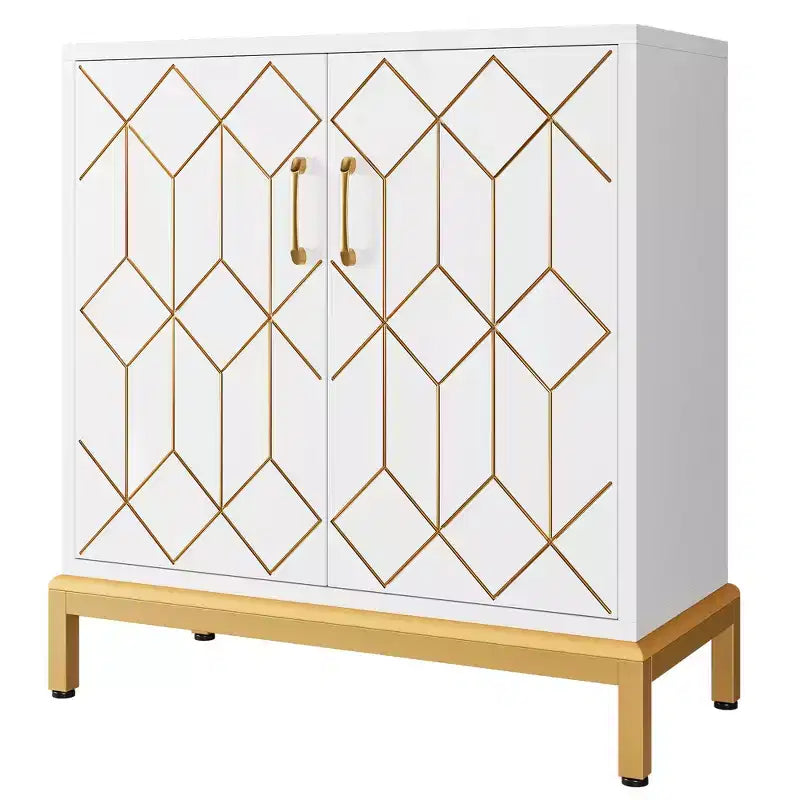 Meuble de Rangement Moderne avec Portes et Étagères Réglables, Buffet Autonome avec Design Ligne Dorée pour Salon ou Bureau