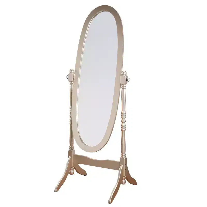 Miroir sur pied chevalet ovale en bois traditionnel avec pieds incurvés à consoles
