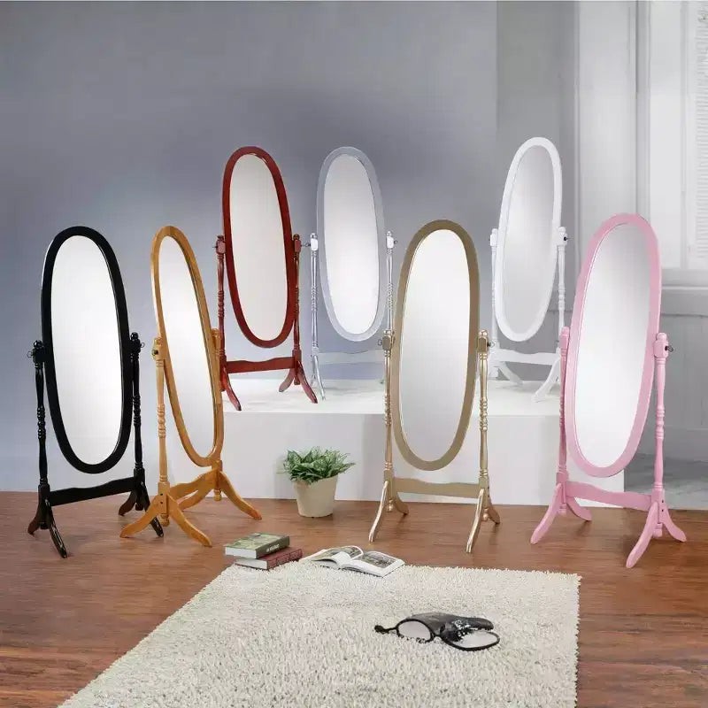 Miroir sur pied chevalet ovale en bois traditionnel avec pieds incurvés à consoles
