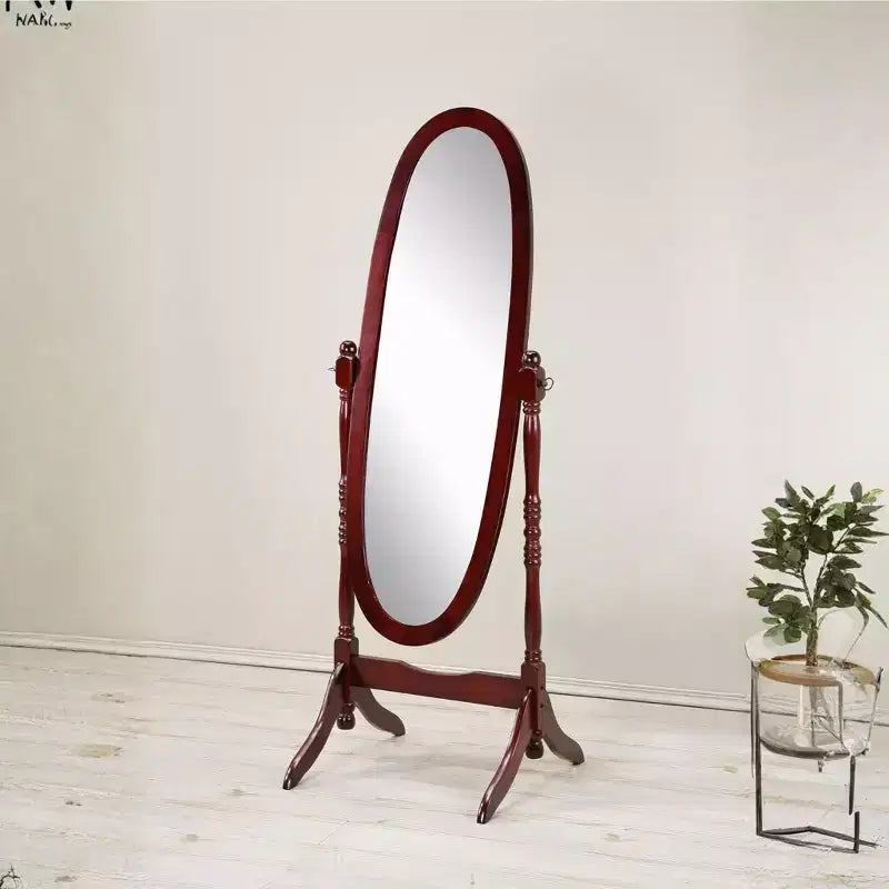Miroir sur pied chevalet ovale en bois traditionnel avec pieds incurvés à consoles
