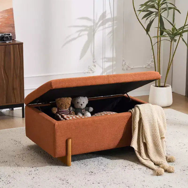 Banc de rangement ottoman rembourré moderne avec couvercle à charnière