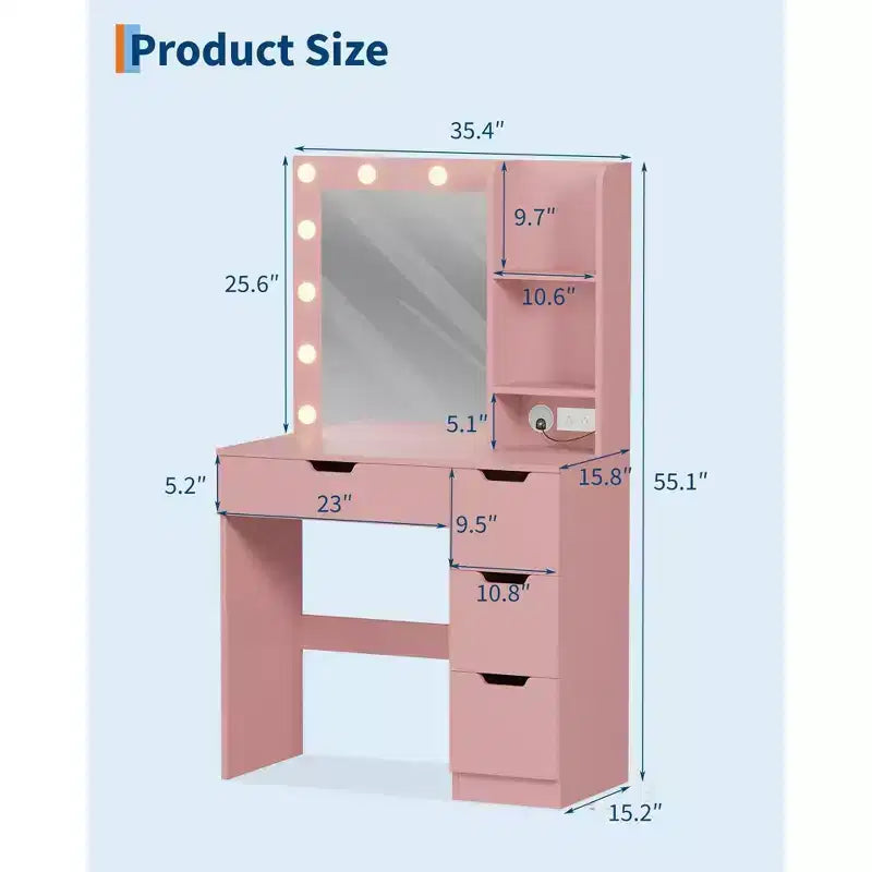 Coiffeuse avec miroir et lumière, prise de courant intégrée, port USB et lumière LED réglable, coiffeuse de chambre à coucher