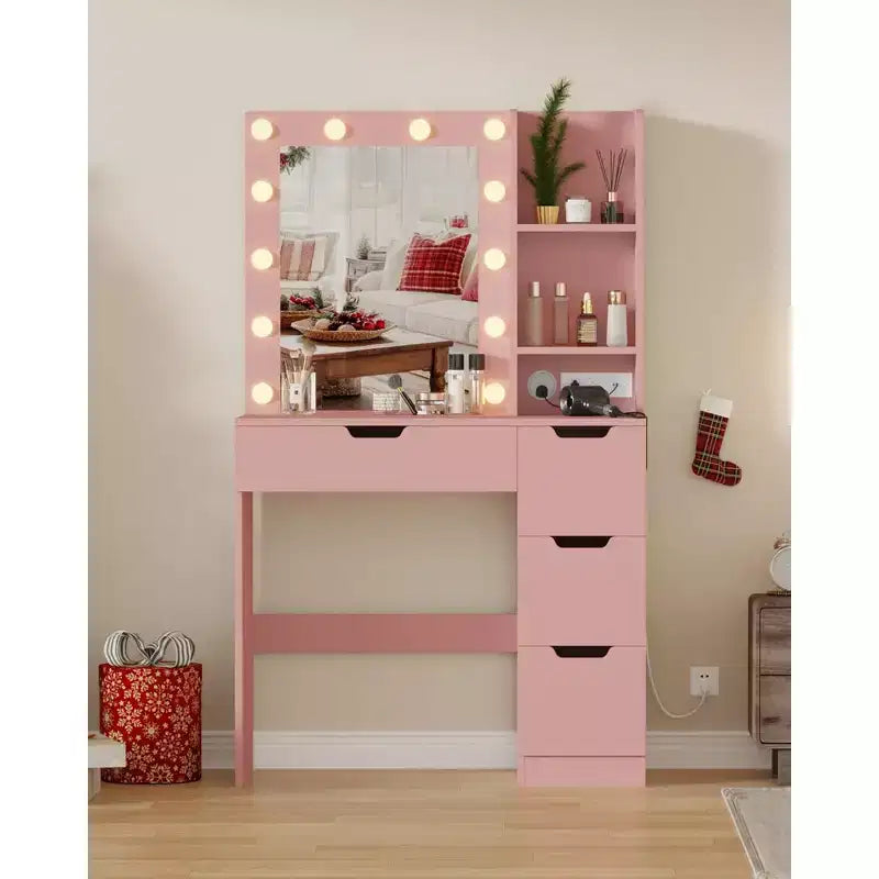Coiffeuse avec miroir et lumière, prise de courant intégrée, port USB et lumière LED réglable, coiffeuse de chambre à coucher