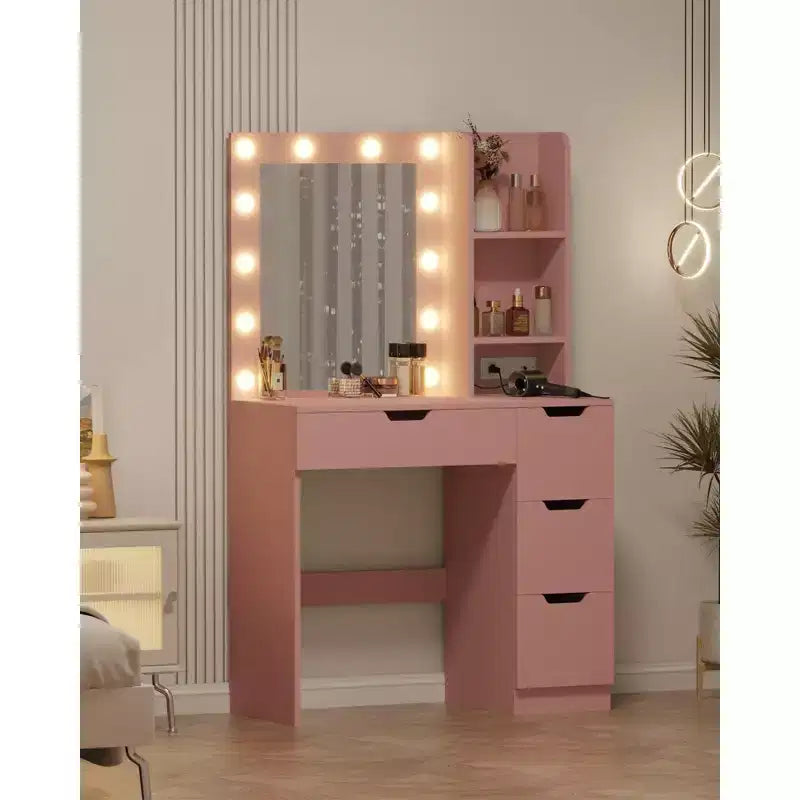Coiffeuse avec miroir et lumière, prise de courant intégrée, port USB et lumière LED réglable, coiffeuse de chambre à coucher