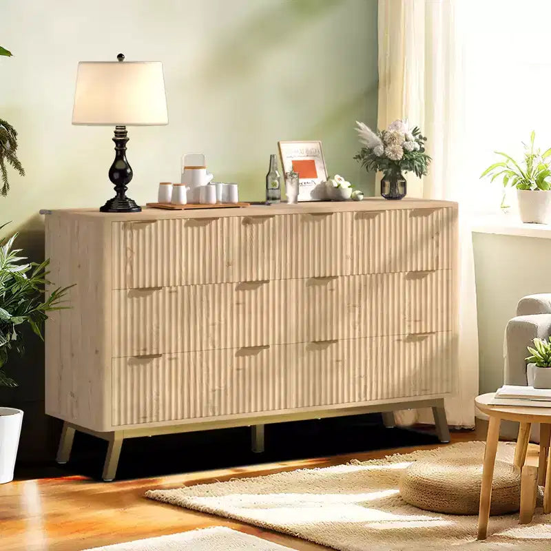 Fluted 6 Drawer Dresser, 59.95 Wide Modern Wooden Storage Chest Organizer for Bedroom, Living Room, Entryway