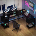 66 Inch Black L Shaped Computer Desk with Charging Station 94.4 Inch Long Two Person Gaming Desk 4 Drawers 2 Monitor Stands Home Office Storage