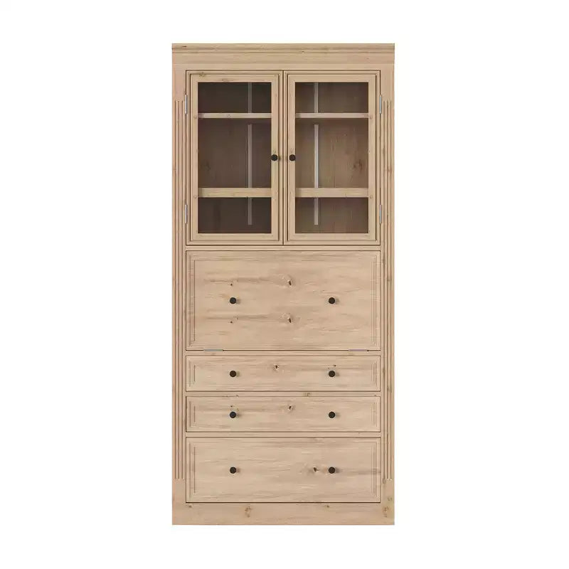 Meuble de rangement de cuisine de style campagnard autoportant avec 3 tiroirs, étagères réglables et prise de courant