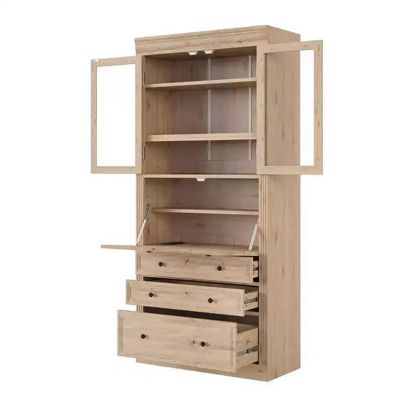 Meuble de rangement de cuisine de style campagnard autoportant avec 3 tiroirs, étagères réglables et prise de courant