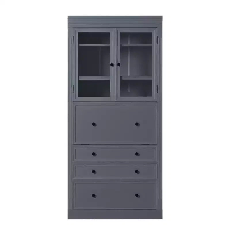 Meuble de rangement de cuisine de style campagnard autoportant avec 3 tiroirs, étagères réglables et prise de courant