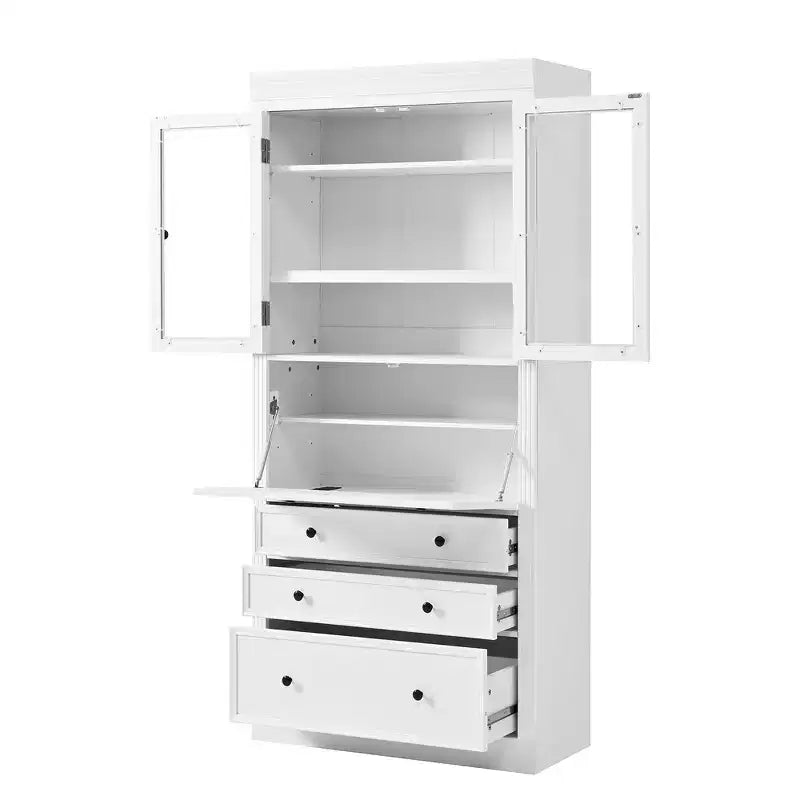 Meuble de rangement de cuisine de style campagnard autoportant avec 3 tiroirs, étagères réglables et prise de courant