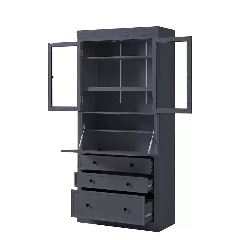 Meuble de rangement de cuisine de style campagnard autoportant avec 3 tiroirs, étagères réglables et prise de courant