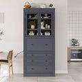 Zeus & Ruta 78 Freestanding Farmhouse Kitchen Pantry Cabinet with 3 Drawers, Adjustable Shelves and Power Outlet