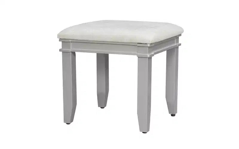 Coiffeuse moderne de 122 cm avec miroir éclairé, 7 tiroirs, tabouret assorti pour chambre à coucher, finition gris-bleu, éclairage dimmable
