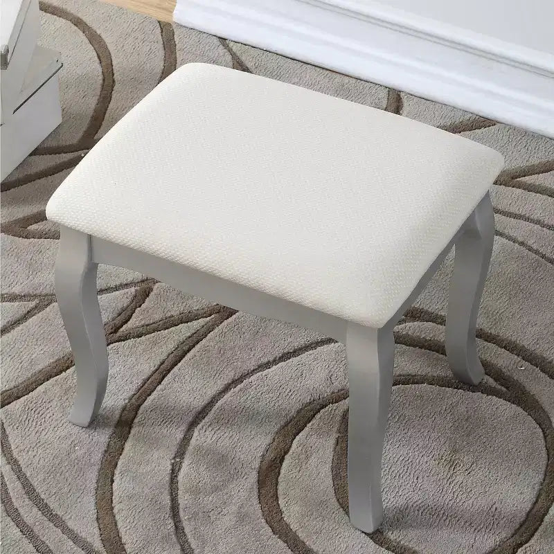Coiffeuse contemporaine avec miroir, 5 tiroirs, tabouret assorti pour chambre, finition blanche, design peu encombrant