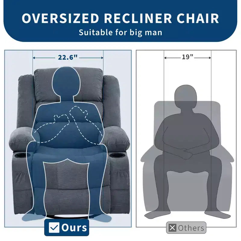 Fauteuil relax pivotant manuel à 360°, canapé planeur avec porte-gobelets et poches, fauteuil confortable pour la chambre de bébé, le salon et la chambre à coucher