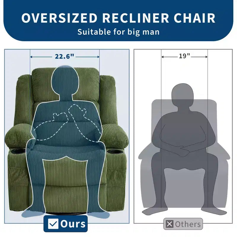 Fauteuil relax pivotant manuel à 360°, canapé planeur avec porte-gobelets et poches, fauteuil confortable pour la chambre de bébé, le salon et la chambre à coucher