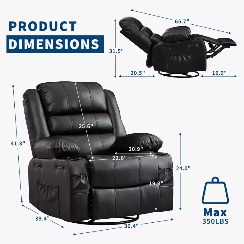 Fauteuil relax pivotant manuel à 360°, canapé planeur avec porte-gobelets et poches, fauteuil confortable pour la chambre de bébé, le salon et la chambre à coucher