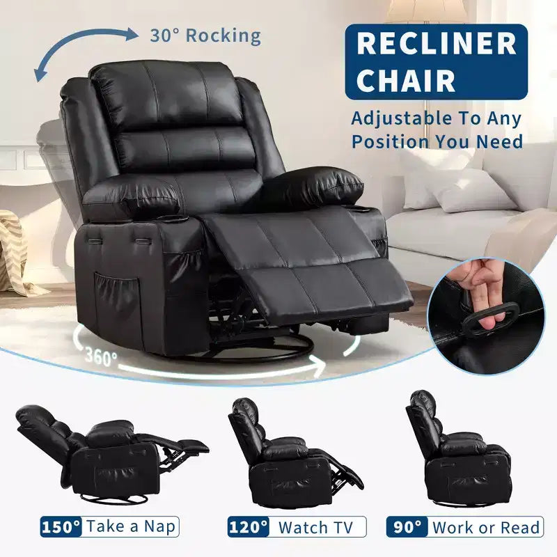 Fauteuil relax pivotant manuel à 360°, canapé planeur avec porte-gobelets et poches, fauteuil confortable pour la chambre de bébé, le salon et la chambre à coucher