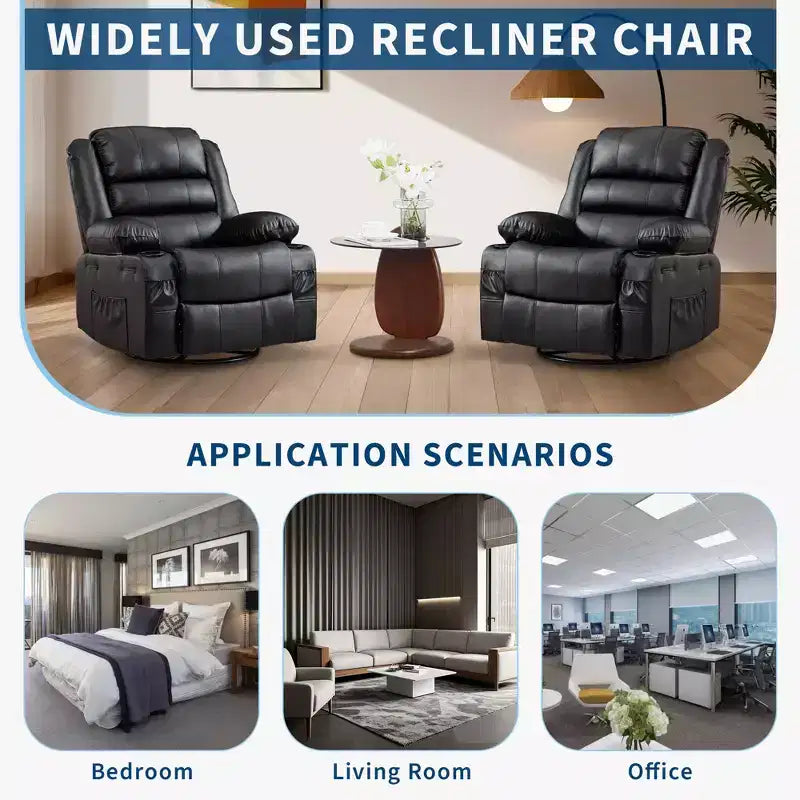 Fauteuil relax pivotant manuel à 360°, canapé planeur avec porte-gobelets et poches, fauteuil confortable pour la chambre de bébé, le salon et la chambre à coucher