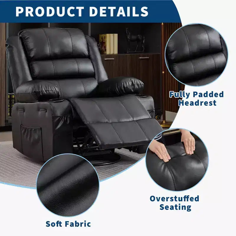 Fauteuil relax pivotant manuel à 360°, canapé planeur avec porte-gobelets et poches, fauteuil confortable pour la chambre de bébé, le salon et la chambre à coucher