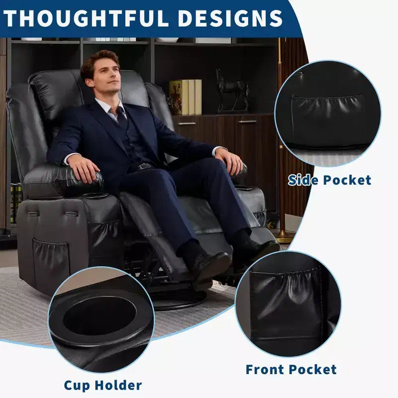 Fauteuil relax pivotant manuel à 360°, canapé planeur avec porte-gobelets et poches, fauteuil confortable pour la chambre de bébé, le salon et la chambre à coucher